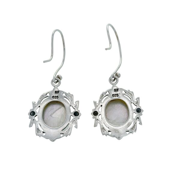 Vintage NF Sterling Silver 925 Mother of Pearl Dangle Earrings - Picture 2 of 5